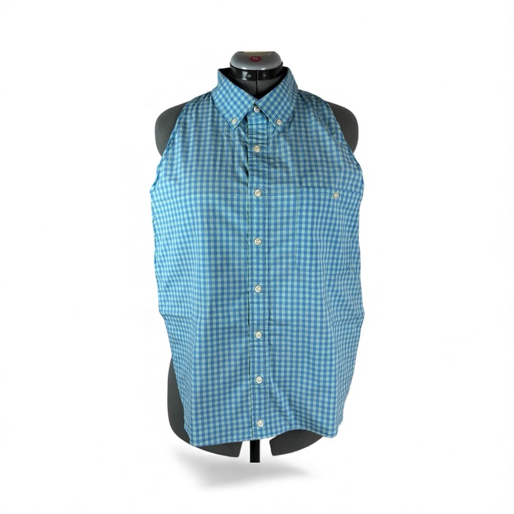 Bib For Adult | Handcrafted Dignity Cover | Aqua Plaid Button-Up ‎ | 19" x 22"